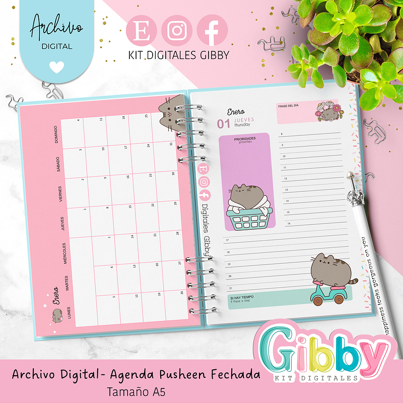 Archivo Digital - Agenda Pusheen fechada 2026 - A5 7