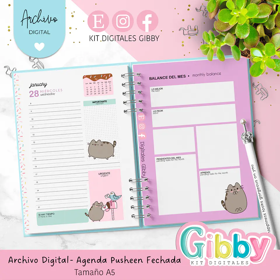 Archivo Digital - Agenda Pusheen fechada 2026 - A5 8