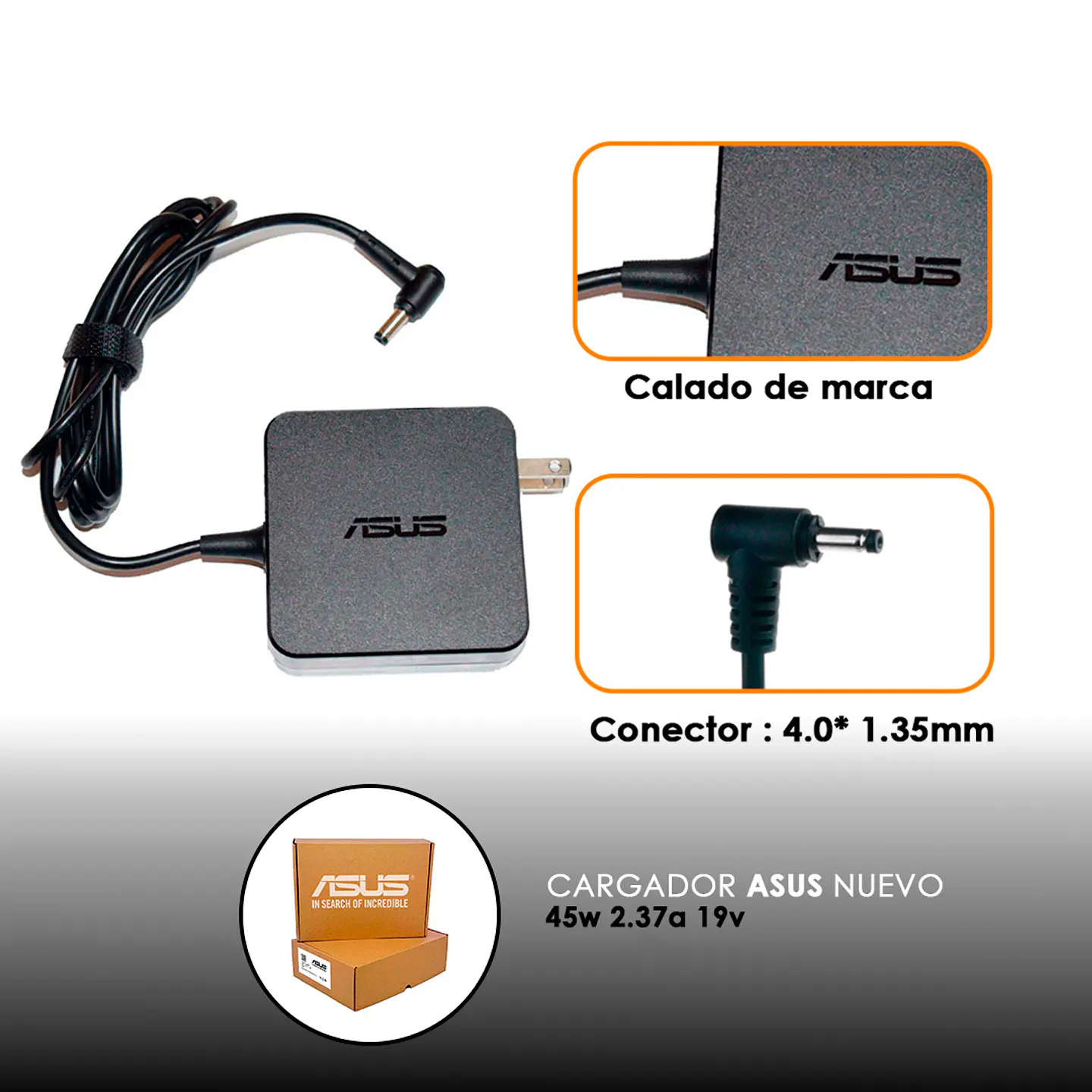 CARGADOR ASUS 45W 2.37A 19V ORIGINAL 2