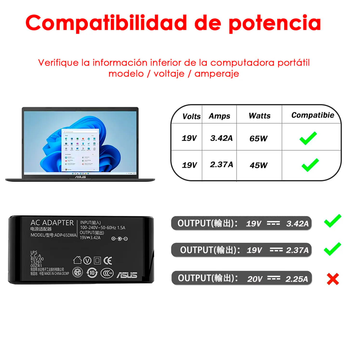 CARGADOR ASUS 65W 3.42A 19V ORIGINAL 4