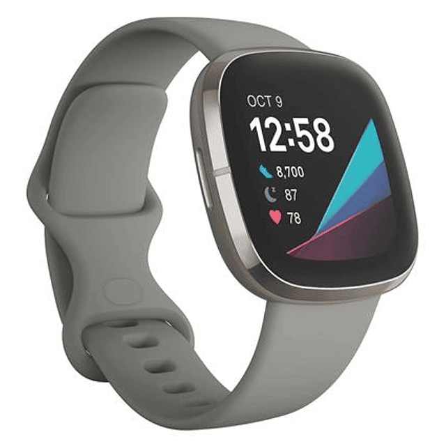 Fitbit Sense - Acero inoxidable plateado - reloj inteligente con banda - silicona - gris salvia - tamaño de la banda: S/L - Wi-Fi, NFC, Bluetooth