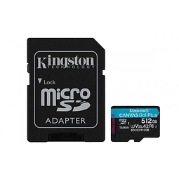 Kingston Canvas Go! Plus - Tarjeta de memoria flash (adaptador microSDXC a SD Incluido) - 512 GB - A2 / Video Class V30 / UHS-I U3 / Class10 - microSDXC UHS-I