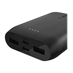 Belkin - Cargador portátil - 10000 mAh - 15 vatios - 3 conectores de salida (2 x USB, USB-C) - en el cable: USB, USB-C - negro