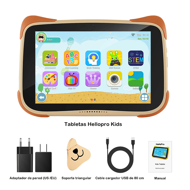 Tablet OS Kids 8” HD/ 4GB Ram/ 64GB/ Android 13/ Puppy Brown