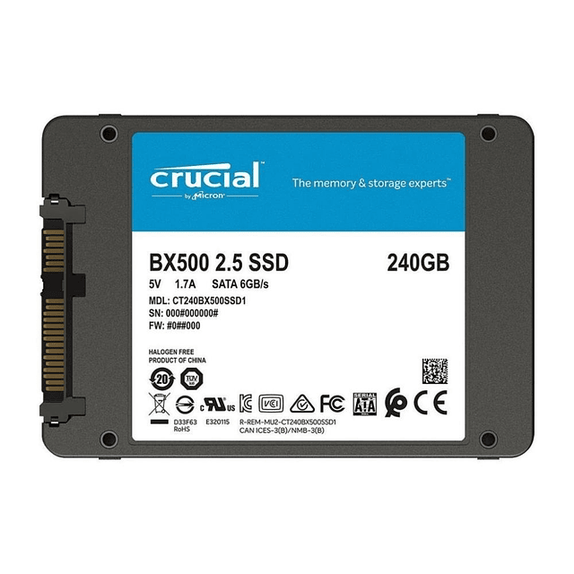 Disco sólido SSD interno Crucial CT500BX500SSD1 500GB negro - Tamaño Único