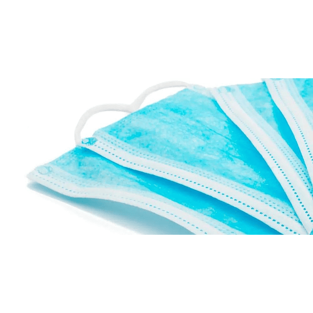 Mascarilla Desechable Celeste / Tres capas/ con lazo para oreja / 175 x 95 mm/ caja con 50 unidades
