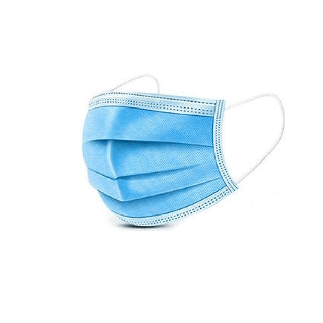 Mascarilla Desechable Celeste / Tres capas/ con lazo para oreja / 175 x 95 mm/ caja con 10 unidades