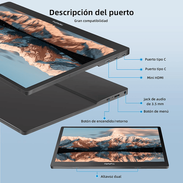 Monitor portatil 15.6" FHD, IPS + funda con soporte/ Hello M1 (Reacondicionado)