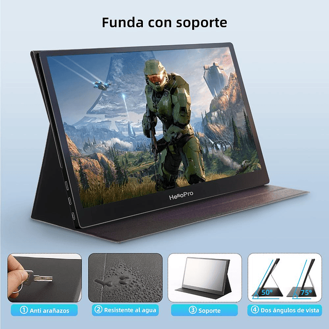 Monitor portatil 15.6" FHD, IPS + funda con soporte/ Hello M1 (Reacondicionado)