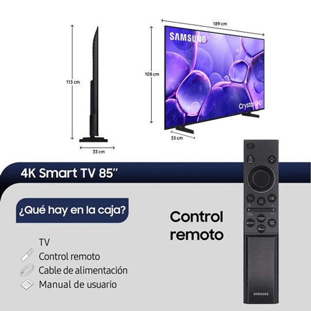 Smart TV LED 85" Samsung 4K Tizen™ UN85U8000FGXZS (Nuevo caja dañada)