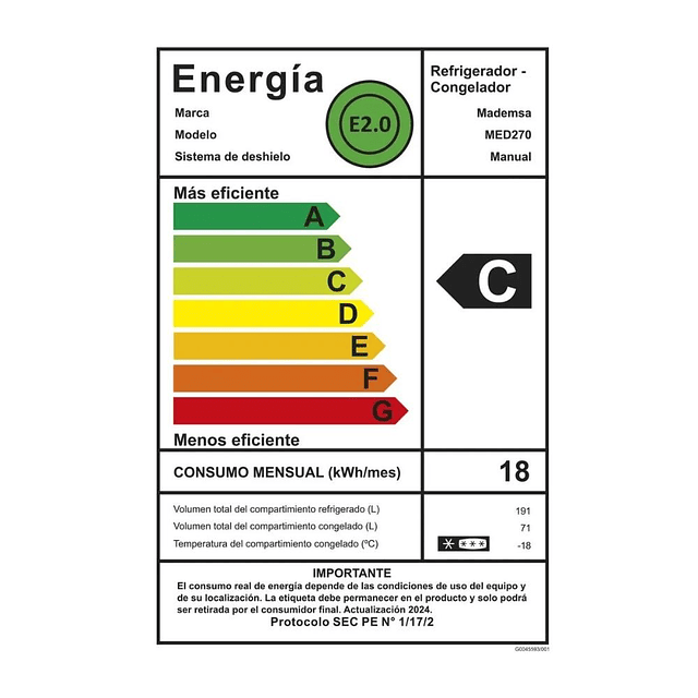 Refrigerador Bottom Freezer MED270  / 262 LTS/ Mademsa/ Gris (Nuevo caja dañada)