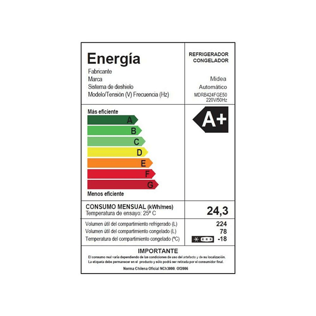 Refrigerador Bottom Freezer MDRB424FGE50  / 302 LTS/ Midea/ Silver (Nuevo caja dañada)
