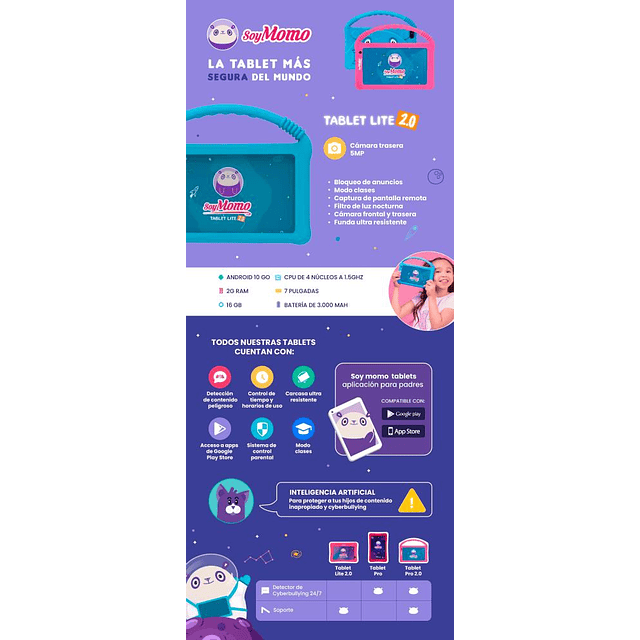 TABLET SOYMOMO/ 2 GB/ 16GB/ANDROID 10 GO LITE 2.0/ AZUL (REACONDICIONADO)