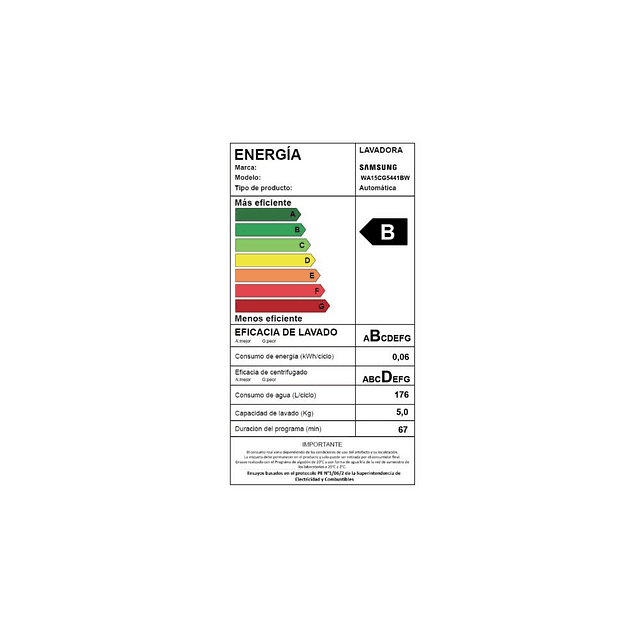 Lavadora Automática Samsung WA15CG5441BWZS 15 Kg/ Blanco (Nuevo caja dañada)