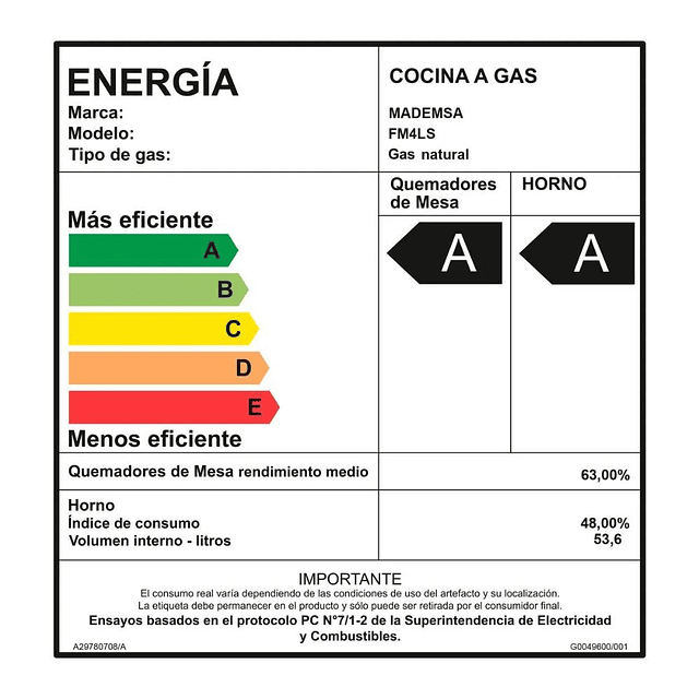 Cocina a gas Mademsa FM4LS 4 quemadores(Nuevo caja dañada)
