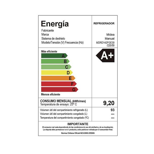 Refrigerador Minibar Frio Directo 93 lts MDRD142FGE30/ Midea/ Negro (Nuevo caja dañada)