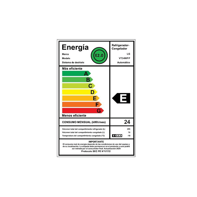 Refrigerador Top Freezer Smart Inverter VT34WPP / 334 LTS/ LG (Nuevo caja dañada)