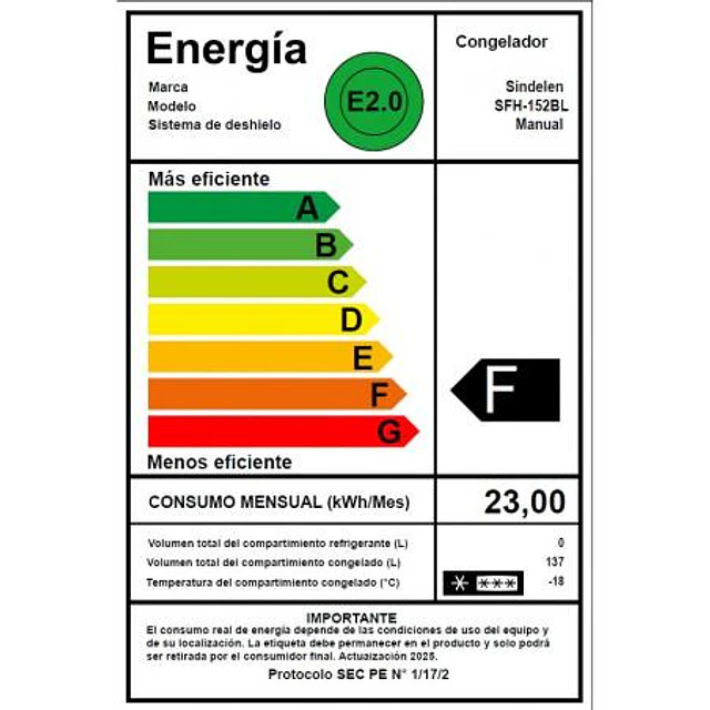 Freezer Horizontal Sindelen SFH-152BL 133 L (Nuevo caja dañada)