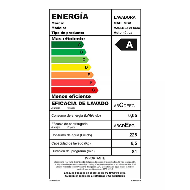 Lavadora Carga Superior Mademsa Onix 21 kg (Nuevo caja dañada)