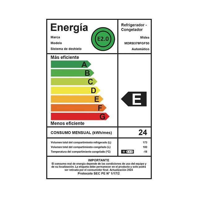 Refrigerador Bottom Freezer No Frost MDRB379FGF50/ 259 LTS/ Midea (Nuevo caja dañada)