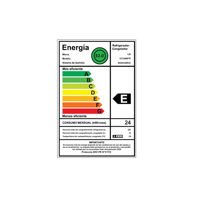 Refrigerador Top Freezer Smart Inverter VT34WPP / 334 LTS/ LG (Nuevo caja dañada)
