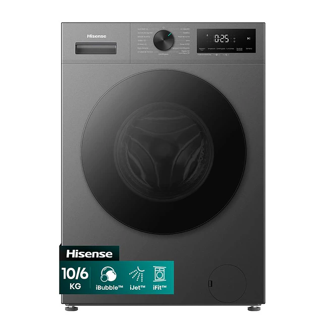 Lavadora Secadora Carga Frontal Hisense WD1i1041BT   /  10/6 Kg Titanium  (Nuevo caja dañada)