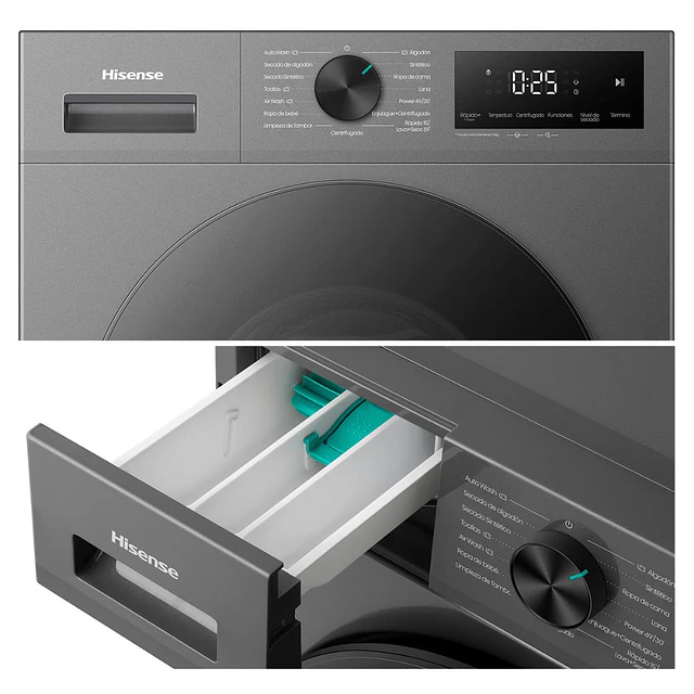 Lavadora Secadora Carga Frontal Hisense WD1i1041BT   /  10/6 Kg Titanium  (Nuevo caja dañada)