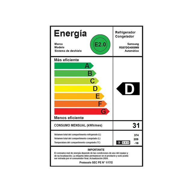 Refrigerador Side by Side Samsung RS57DG4000  M9ZS 583 L (Nuevo caja dañada)