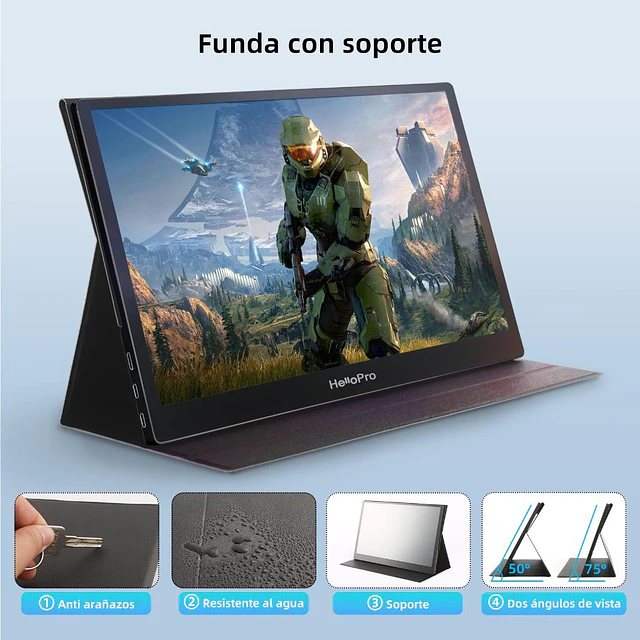 Monitor portatil 15.6" FHD, IPS + funda con soporte/ Hello M1