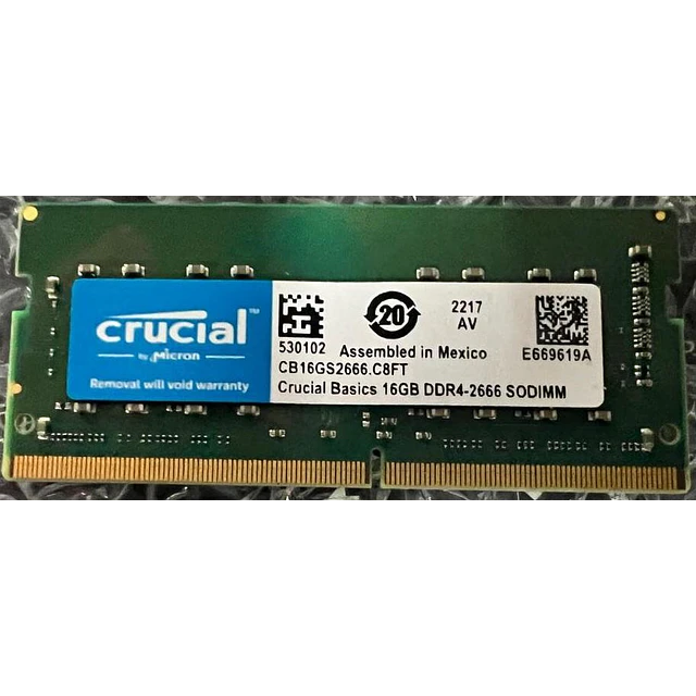 Memoria 16GB  RAM Crucial Basics DDR4, 2666MHz, CL19, SO-DIMM, CB16GS2666.C8FT