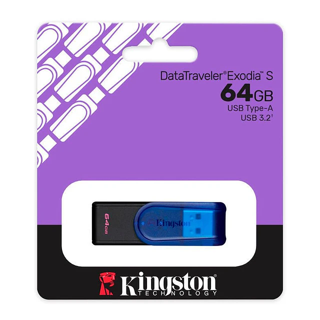 Memoria USB Kingston KC-U3C64-7TB /  DataTraveler Exodia S, 64GB, USB-A 3.2 Gen 1, Negro/Azul