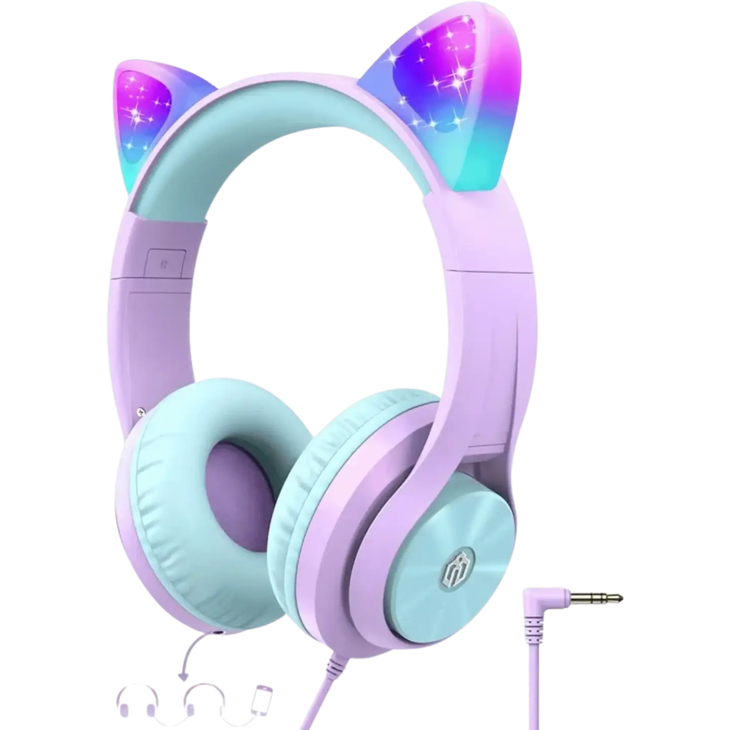 iClever HS20 Cat Ear Led Light Up Wired Kids Headphones with Microphone, Purple 1
