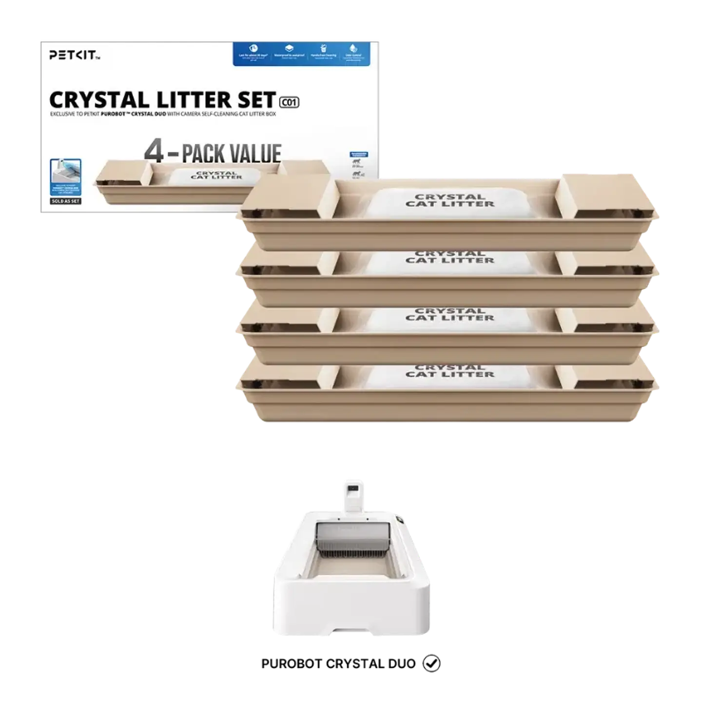 PETKIT Set de Arena para Gatos Azul + Bandejas Reemplazables (Pack x4) 1