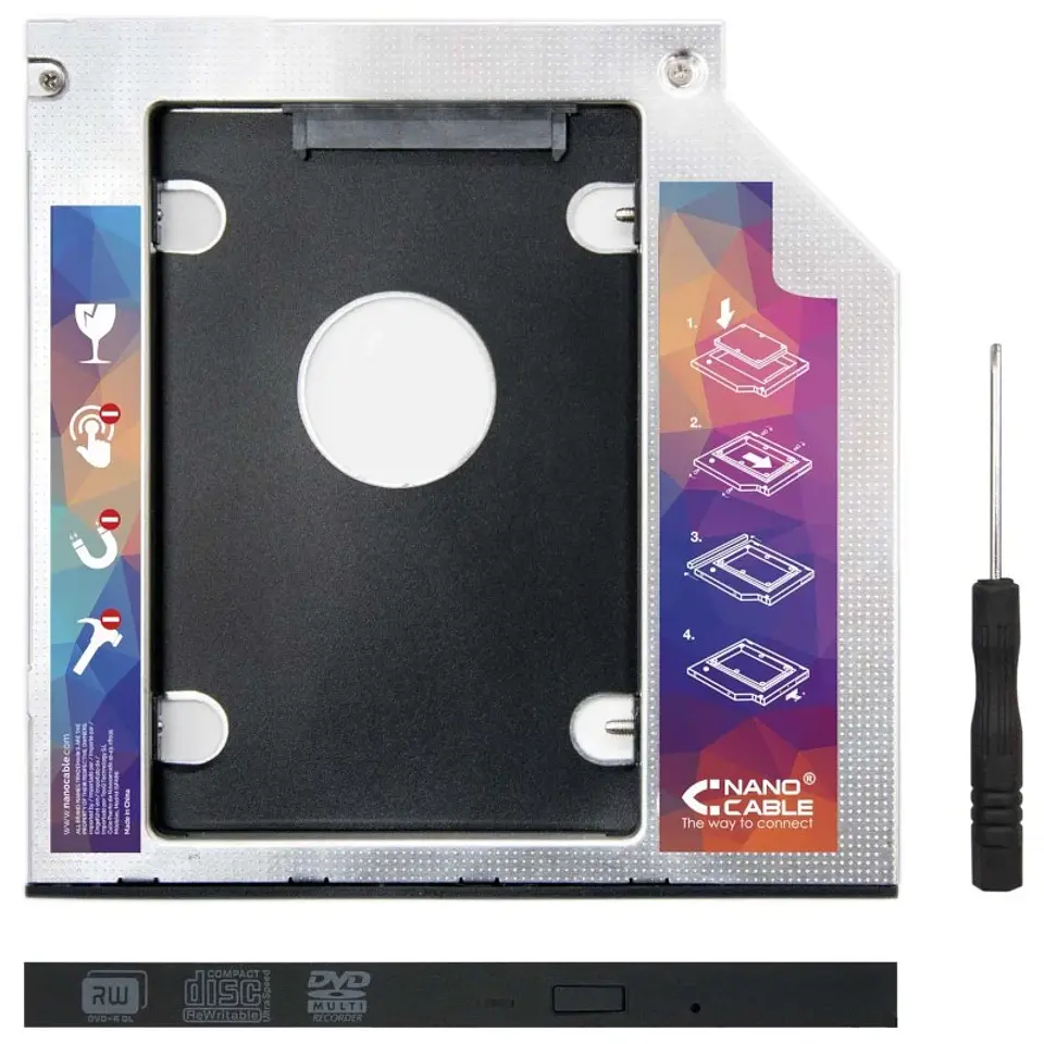 Adaptador Nanocable Lector DVD a HDD/SSD STA 2.5 9.5mm 1