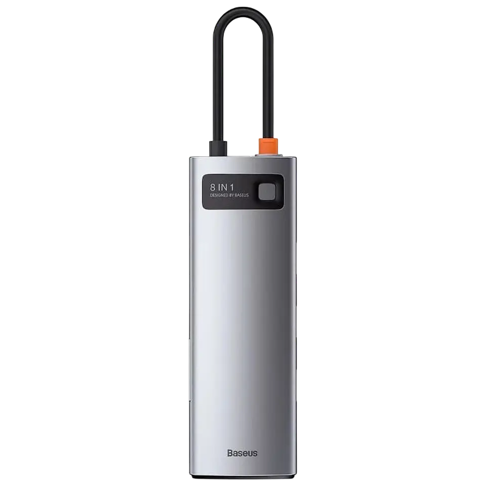 Baseus Hub Metal Gleam 8 en 1 Tipo-C 3x USB 3.0 PD HDMI RJ45 Lector de tarjetas SD MicroSD 1