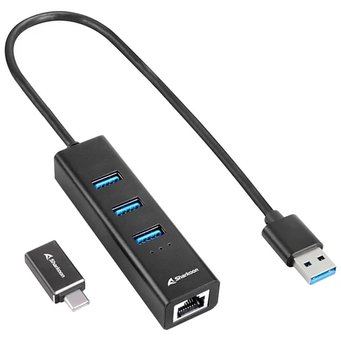 Sharkoon HUB USB 3.2 Alluminium HUB + RJ45 y USB Tipo C Negro