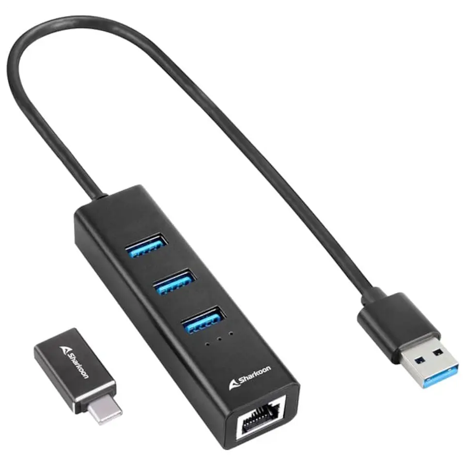 Sharkoon HUB USB 3.2 Alluminium HUB + RJ45 y USB Tipo C Negro 1