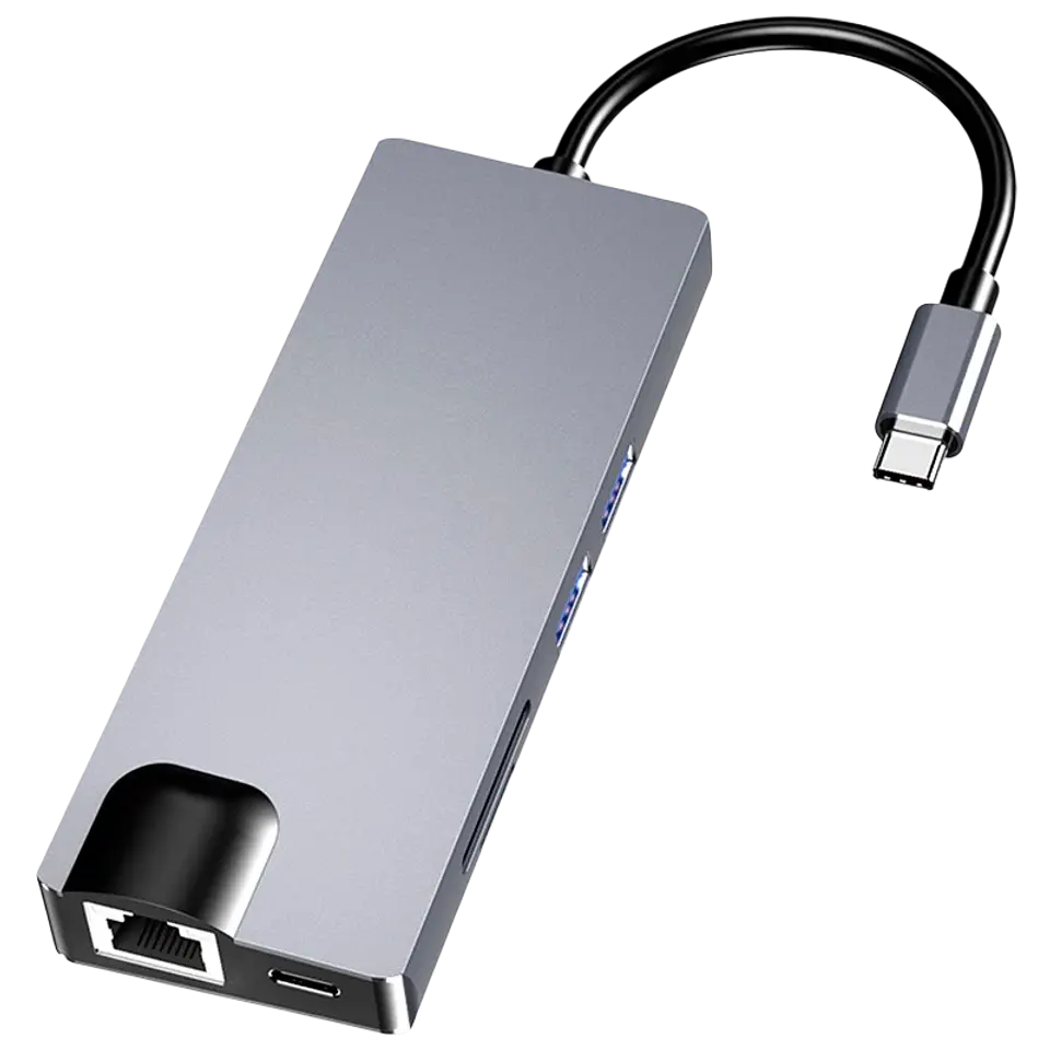 Hub USB-C 8 en 1 con HDMI + VGA + 2x USB 3.0 + USB-C PD + SD/TF + RJ45 1000 Mbps 1