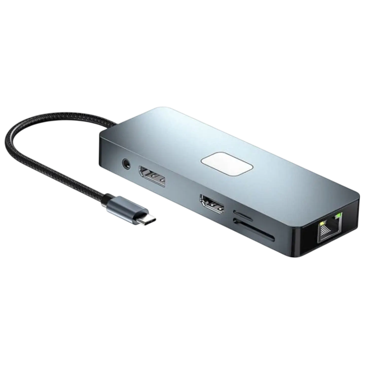 Hub BYL-2309 11 en 1 USB Tipo-C a HDMI/microUSB/VGA/RJ45/USB3.2/Jack 3.5mm/USB Tipo C 100W Plata 1