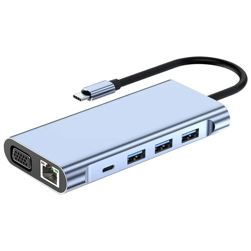 Hub BYL-2310 11-en-1 USB Tipo-C a HDMI/USB 3.0/RJ45/USB Tipo C/PD/3.5mm Negro 1