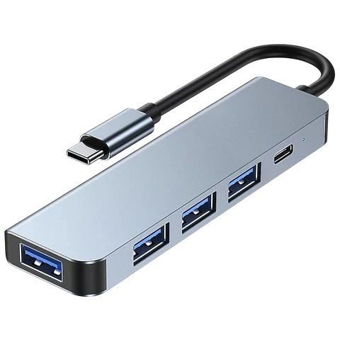 Hub USB 2301T 5 en 1 USB Tipo C+USB 3.0 Plata