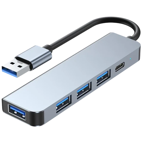 Hub USB BYL-2301U 5 en 1 USB Tipo C+USB 3.0 Plata
