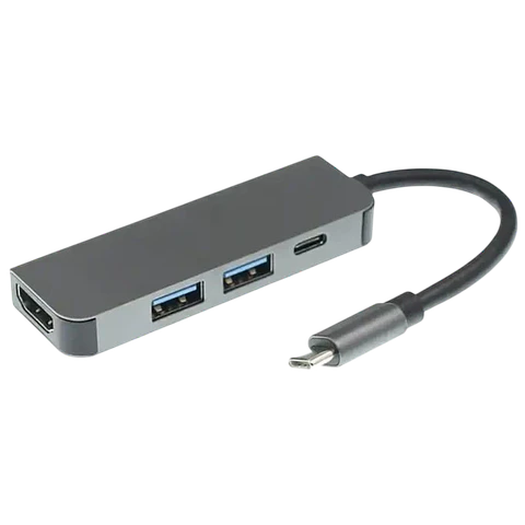 Hub USB BYL-2011 4 en 1 USB Tipo-C/HDMI+USB 3.0+USB Tipo C Gris