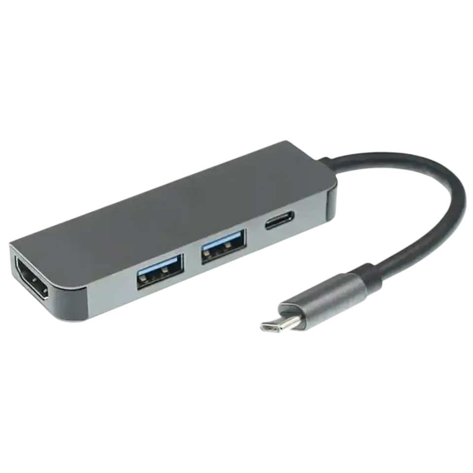 Hub USB BYL-2011 4 en 1 USB Tipo-C/HDMI+USB 3.0+USB Tipo C Gris 1