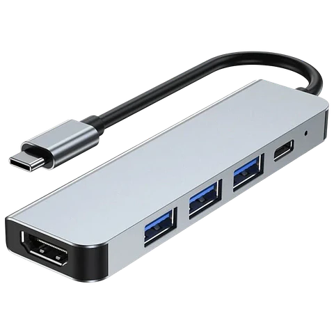 Hub USB BYL 2008 5 en 1 USB Tipo-C/HDMI+USB 3.0+USB 2.0+USB Tipo C Plata