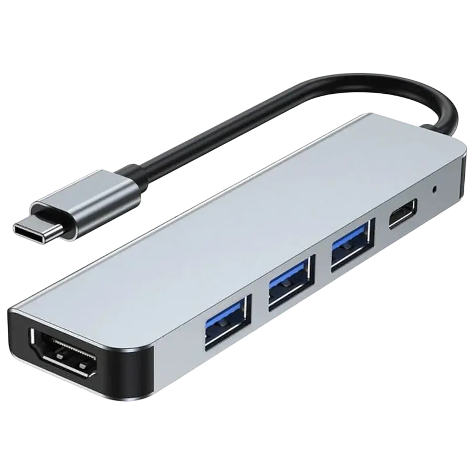 Hub USB BYL 2008 5 en 1 USB Tipo-C/HDMI+USB 3.0+USB 2.0+USB Tipo C Plata 1