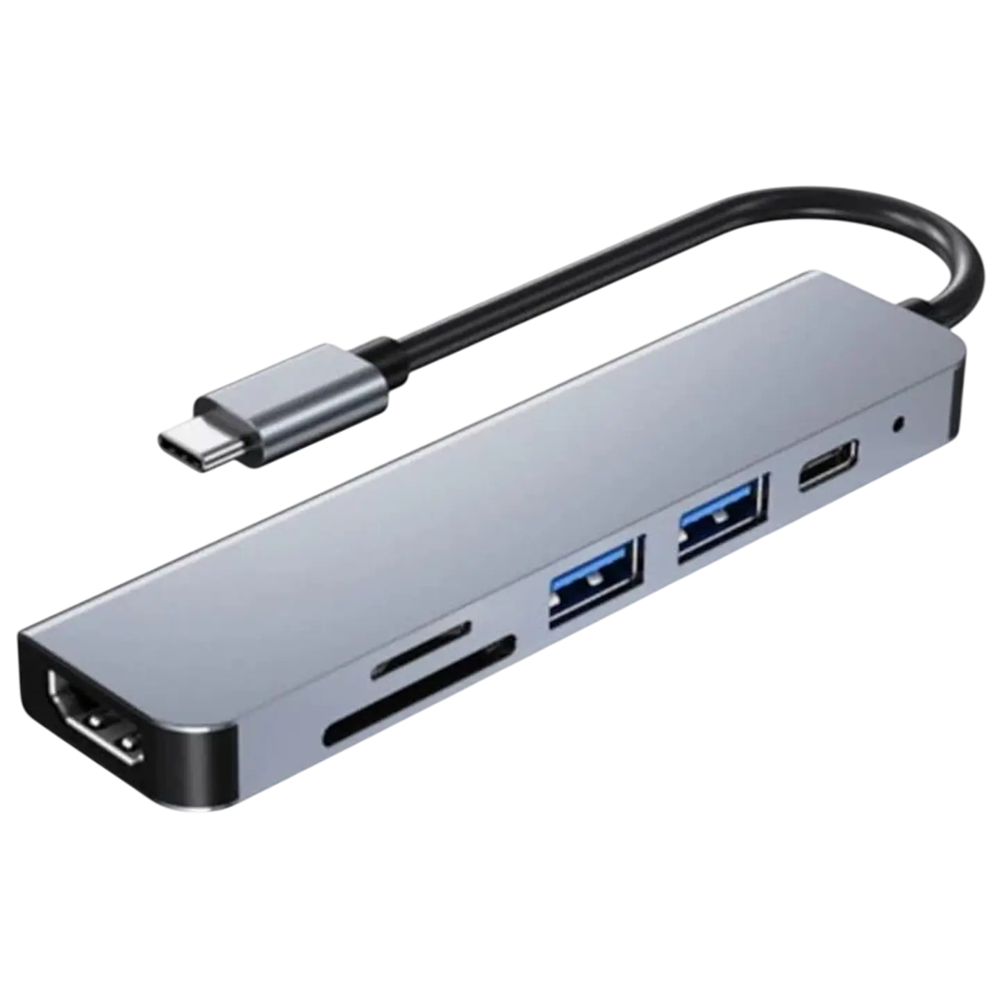Hub USB BYL-2010 6 en 1 USB Tipo-C/HDMI+USB 3.0+USB 2.0+Tipo C+microSD+TF Gris 1