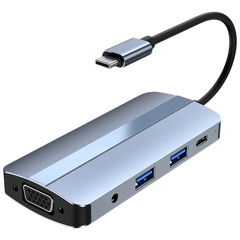 Hub USB BYL-2105 8 en 1 USB-C /USB 3.0+2.0+USB Tipo C+VGA+HDMI+microSD+TF Plata
