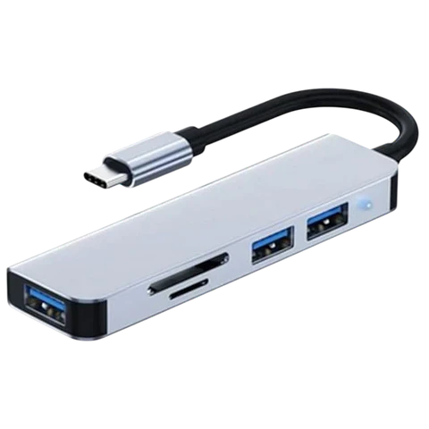 Hub USB BYL-2103T 5 en 1 USB-C/USB 3.0+2.0+microSD+SD Plata
