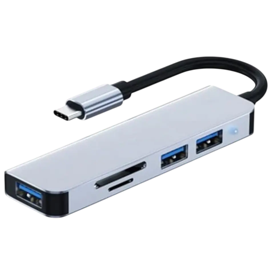 Hub USB BYL-2103T 5 en 1 USB-C/USB 3.0+2.0+microSD+SD Plata 1